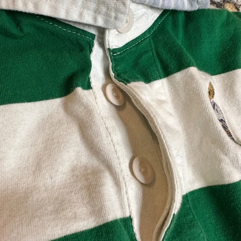 Polo Ralph‎ Lauren Polo Bear Rugby Short Sleeve Green White Stripe Youth 5